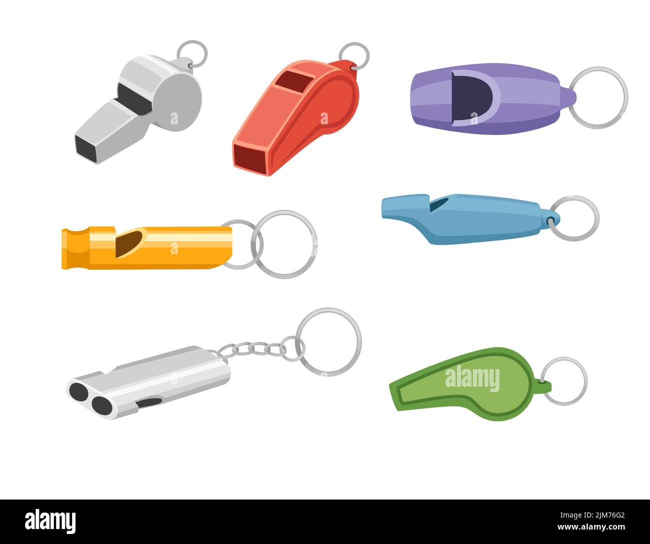 Set of colorful plastic and metal whistle vector illustration isolated