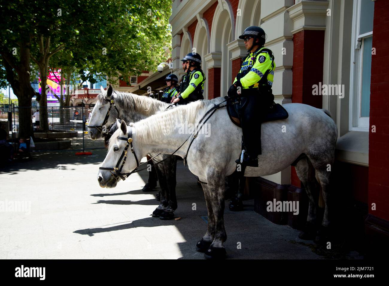 Perth, Australia - November 20, 2021: Police patrolling during the freedom rally protest against vaccine mandates Stock Photo