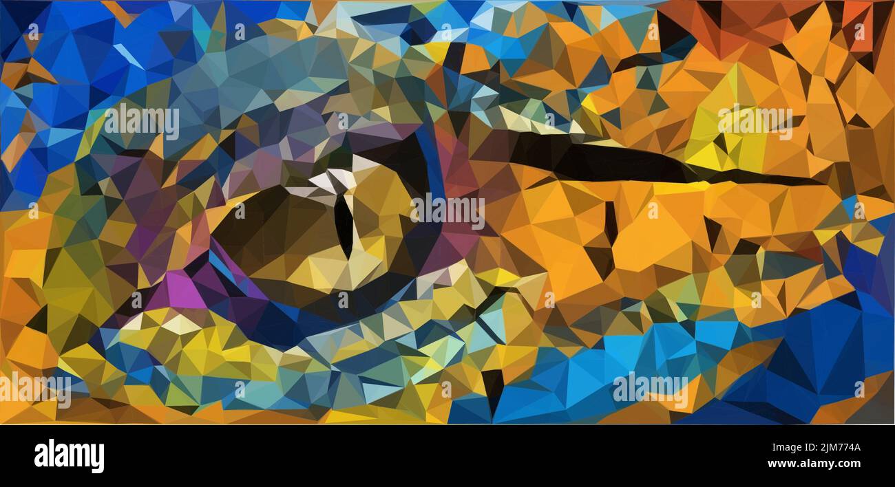 A low poly style illustration of a colorful mosaic of a crocodile face Stock Vector