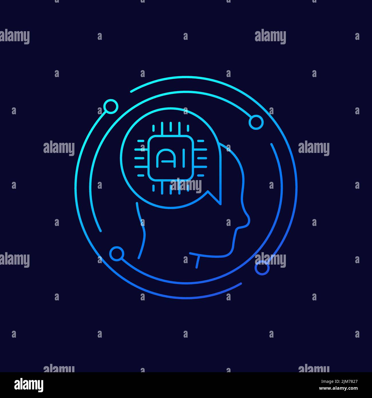 AI technology icon with chip and head, line vector Stock Vector