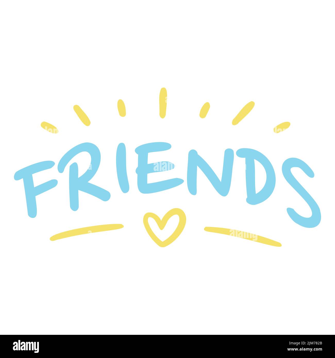 The word friends written in blue with cute yellow decorations Stock ...