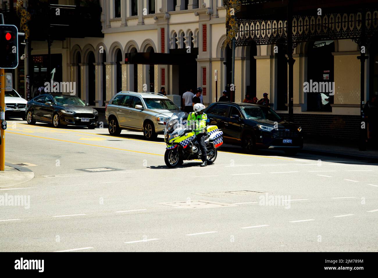 Perth, Australia - November 20, 2021: Traffic enforcement police motorcycle in the city Stock Photo