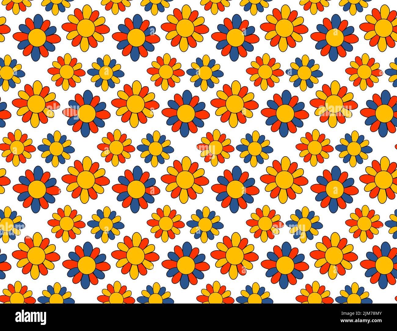 Boho retro 70s pattern . Floral vintage seamless texture. Hippie flower ...