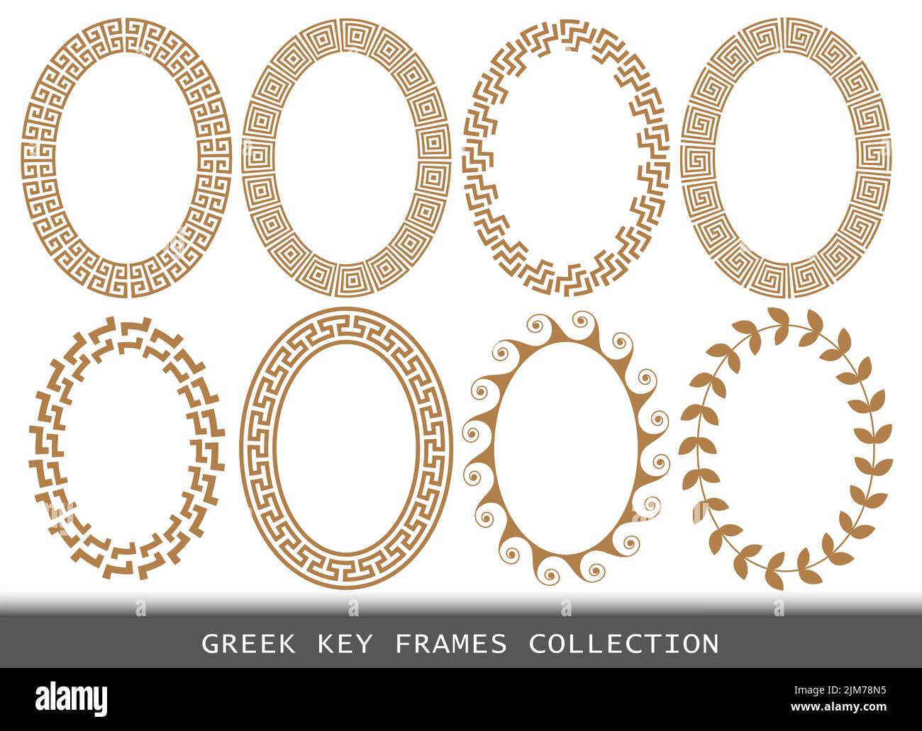 Ancient Greek oval frames patterns, set of antique borders from Greece