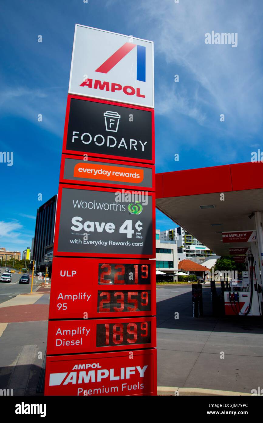 Perth, Australia - March 9, 2022: Record high fuel prices at Ampol gas station Stock Photo