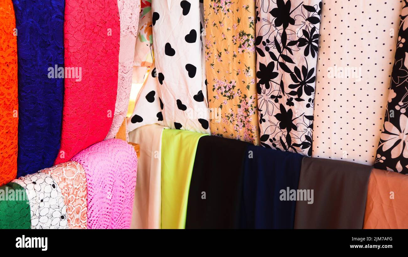 Varieties of Textile Fabrics display with colorful pattern Stock Photo ...