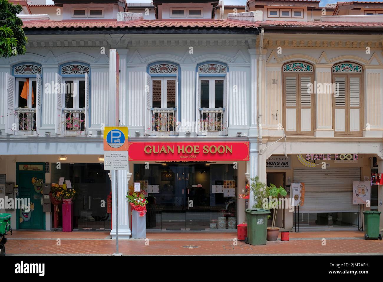 Conserved Peranakan shophouses and restaurants along Joo Chiat Road