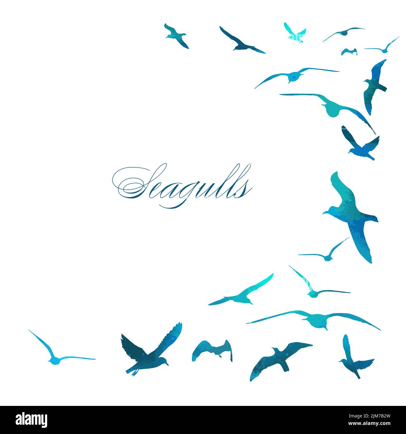 Blue seagulls flying on a white background. Vector illustration Stock Vector