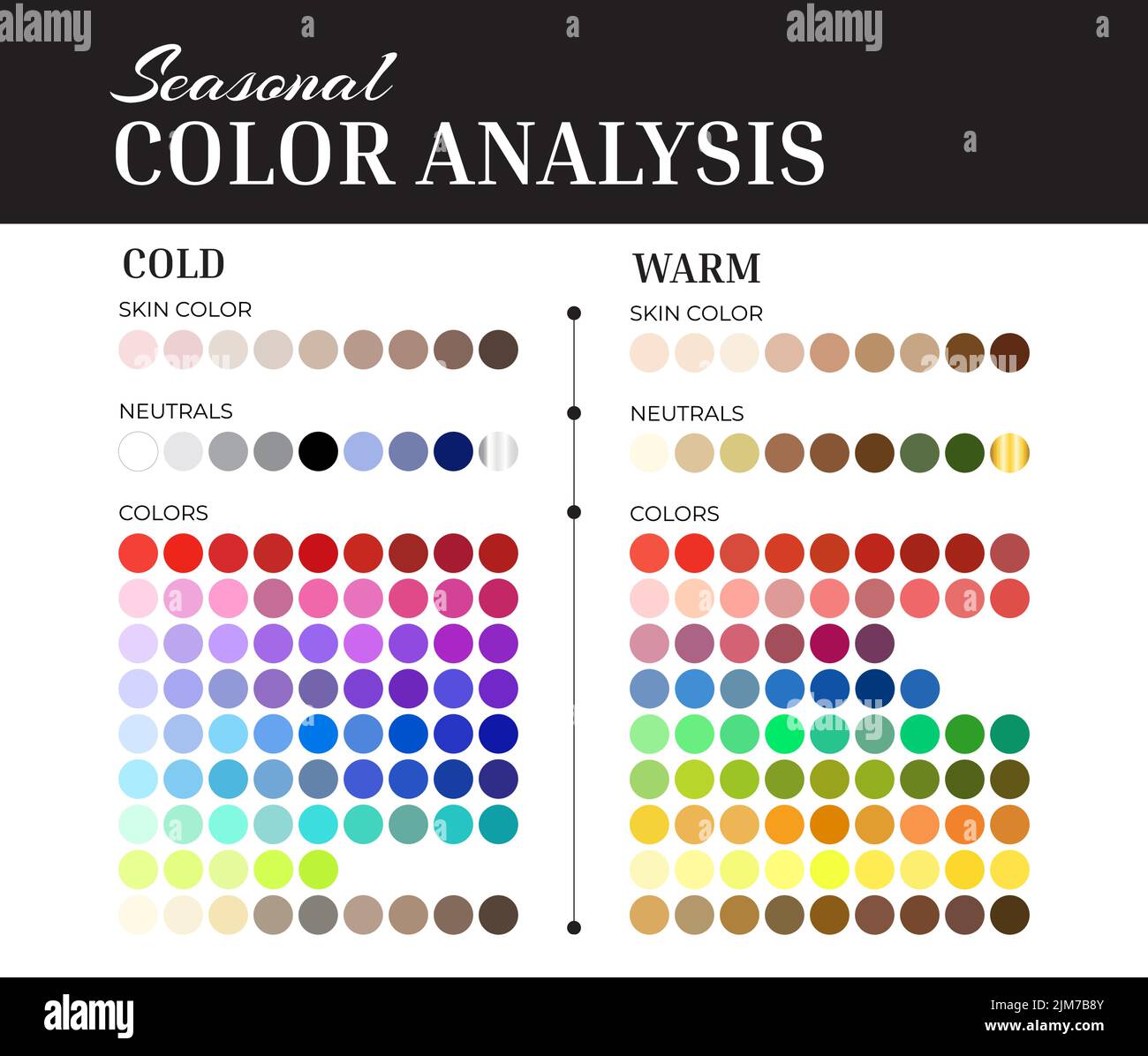 Seasonal Color Analysis Chart with Color Wheel Palette for Cold