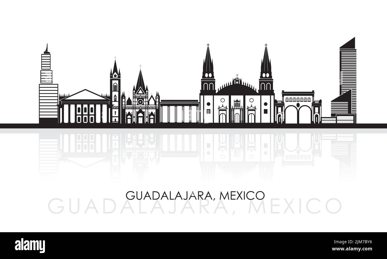 Silhouette Skyline panorama of city of Guadalajara, Mexico - vector illustration Stock Vector