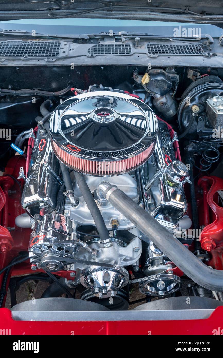 V8 - eight -legged cylinders in collector's Corvette chevrolet Stock Photo