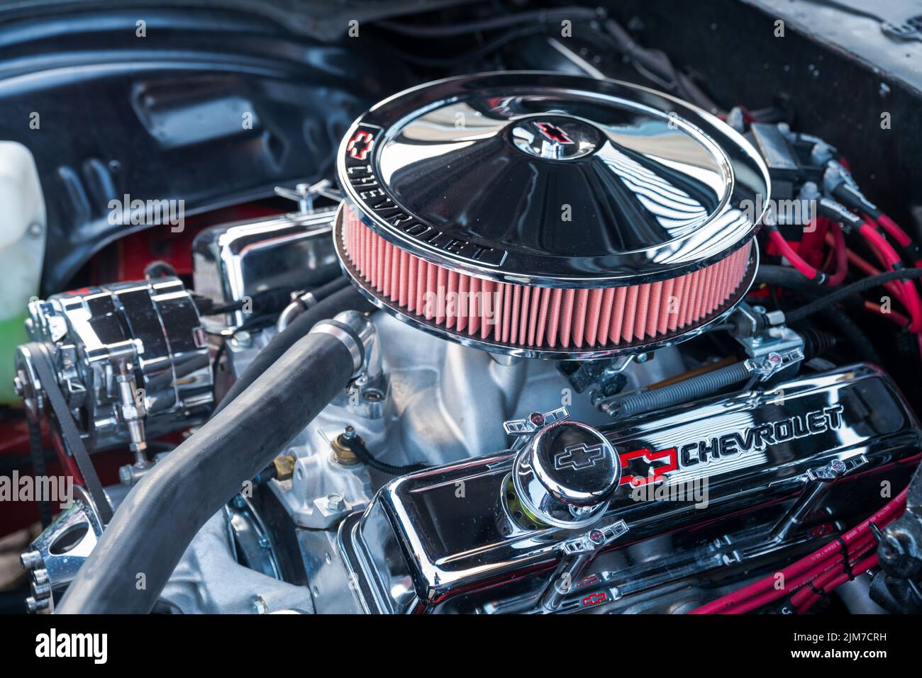 V8 - eight -legged cylinders in collector's Corvette chevrolet Stock Photo