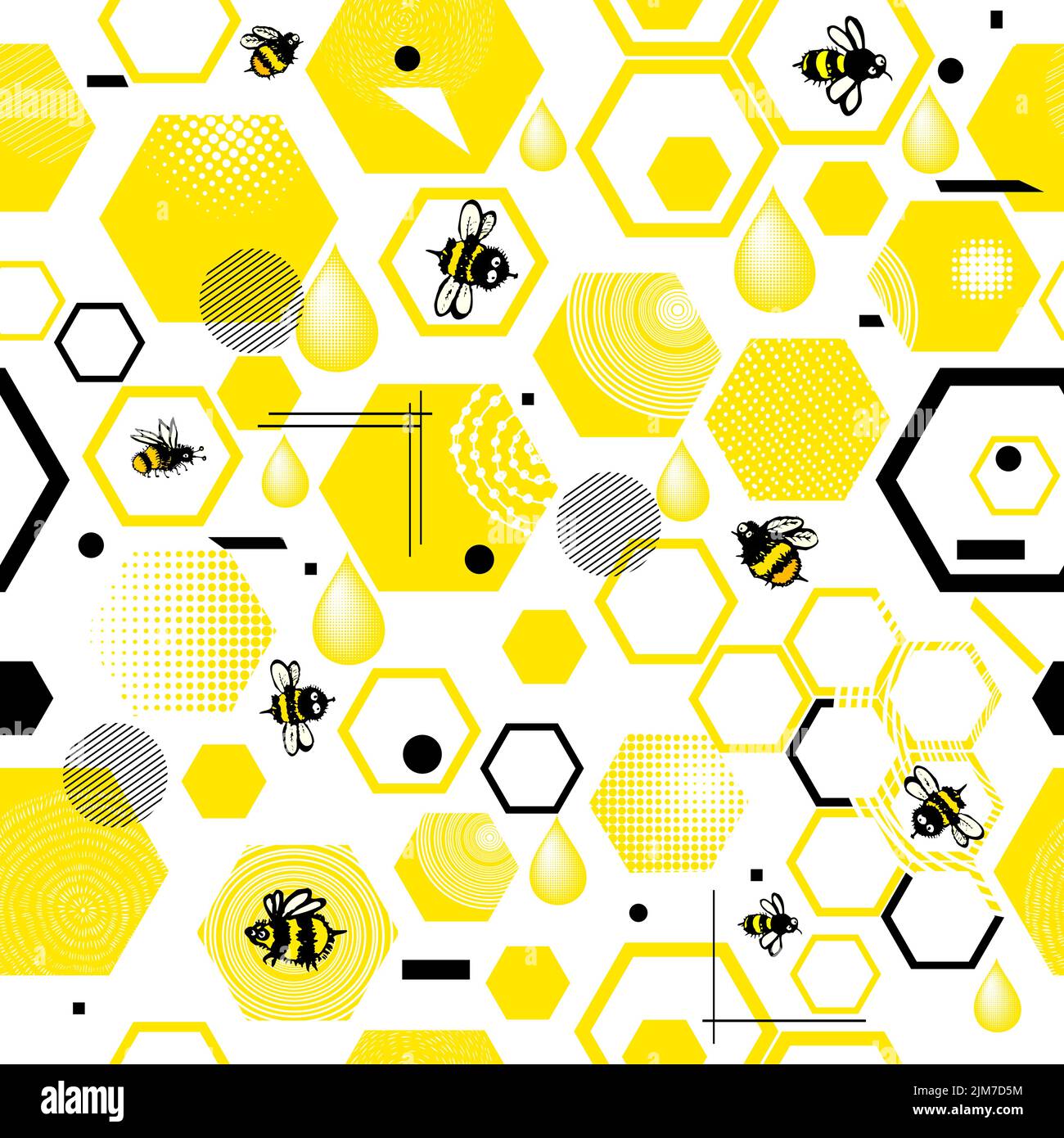Yellow Seamless pattern honeycombs. Cute bees background. Vector ...