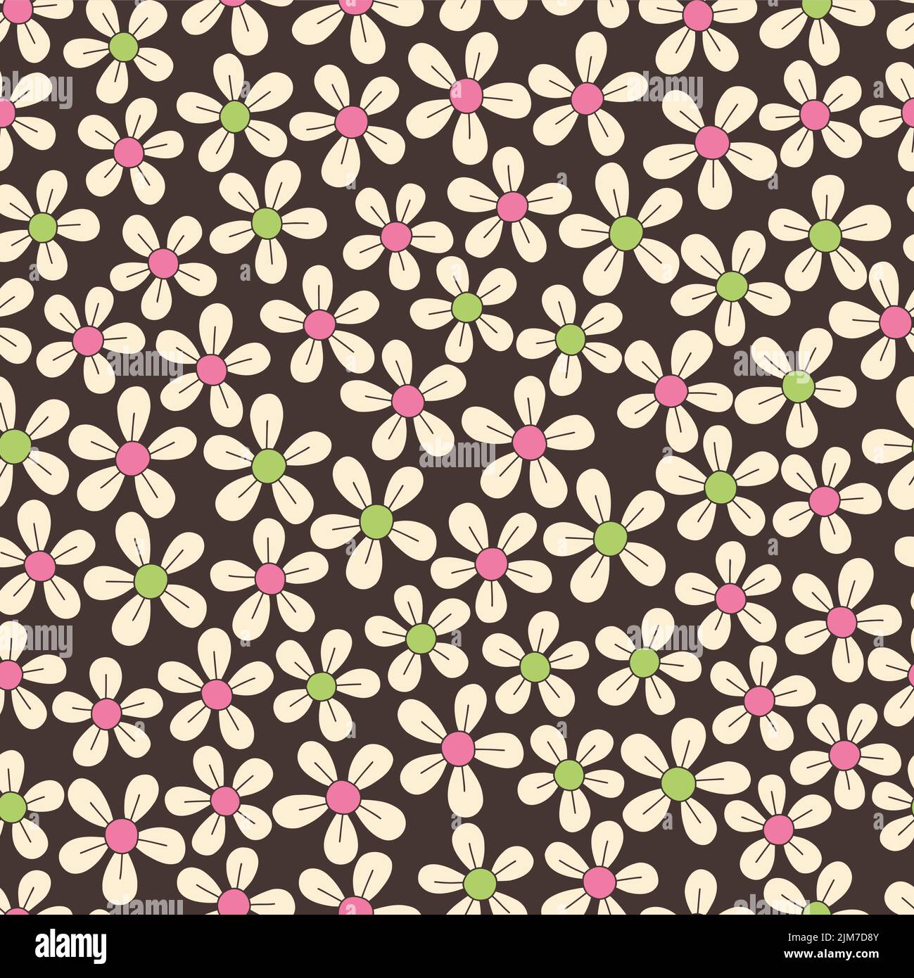Colorful Hand-Drawn Floral Vector Seamless Pattern. Retro 70s Style ...