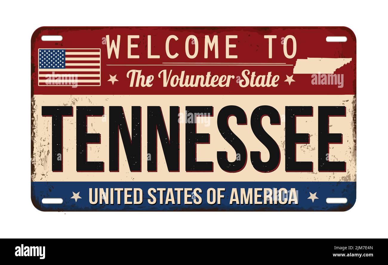 Welcome to Tennessee vintage rusty license plate on a white background, vector illustration Stock Vector