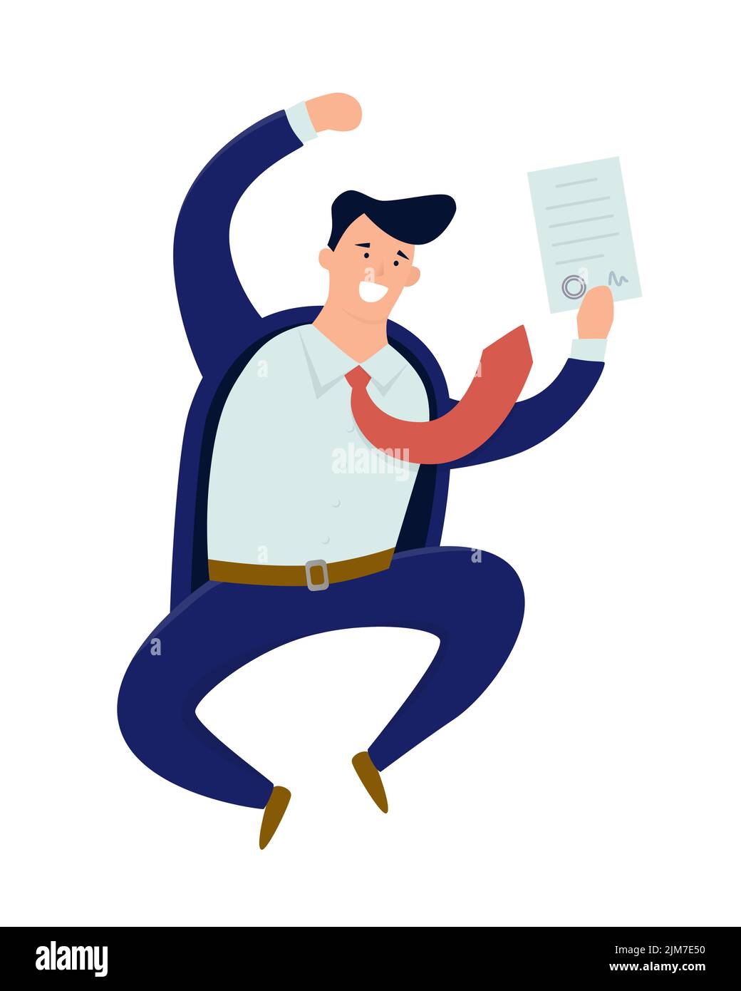Happy businessman signed a contract. Jumping man. Vector illustration Stock Vector