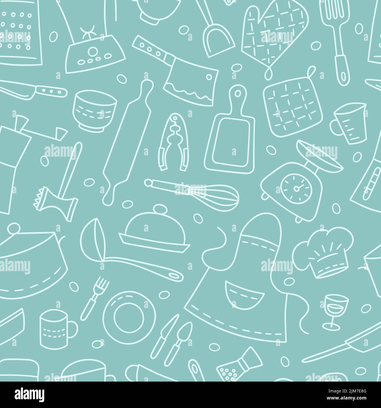 Kitchen tools and tableware. Cook. Seamless pattern. Hand drawn vector illustration Stock Vector
