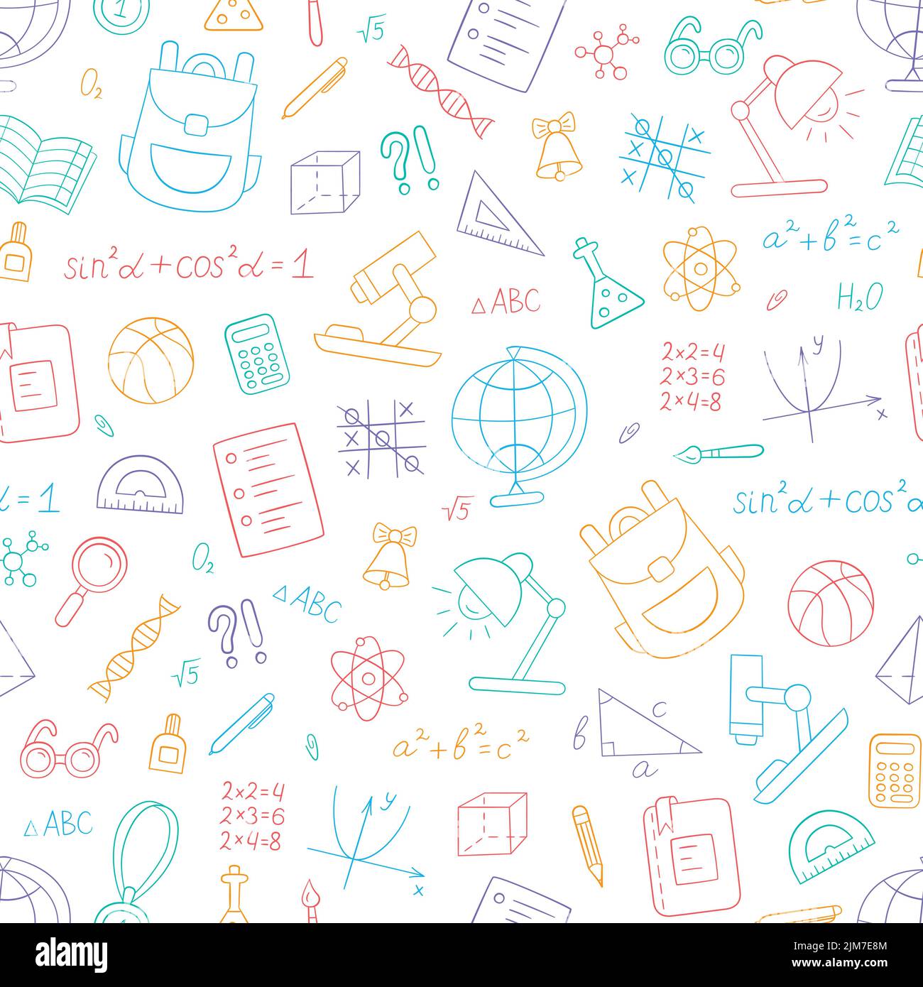 School colorful seamless pattern in doodle style on white background ...