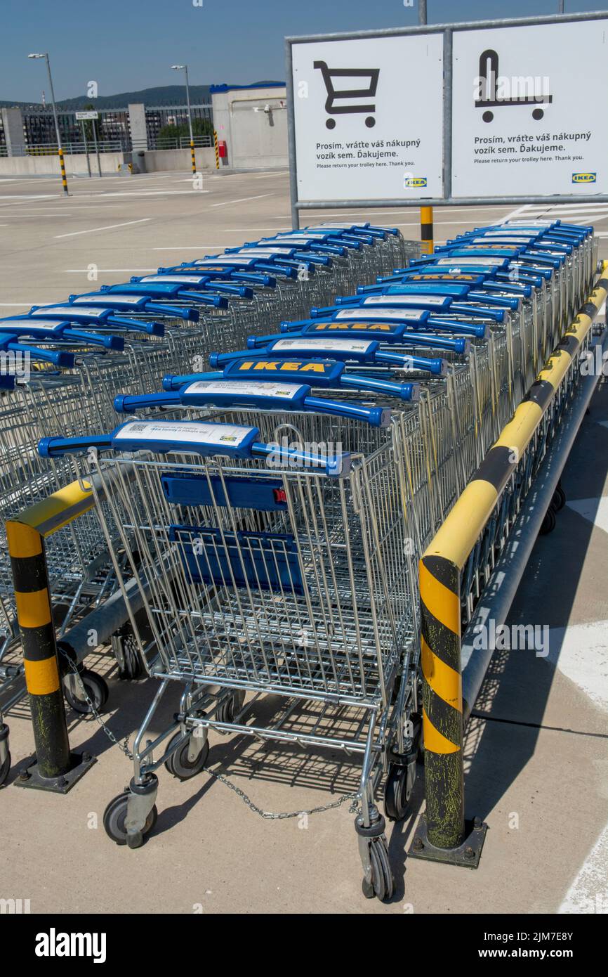 Bratislava, Slovakia August, 4, 2022 IKEA shopping trolleys or