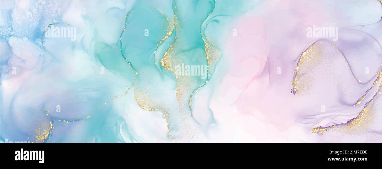 Abstract fluid art with alcohol ink technique painting, and decorated with gold foil glitter to look luxurious. Suitable for backgrounds, banners, car Stock Vector