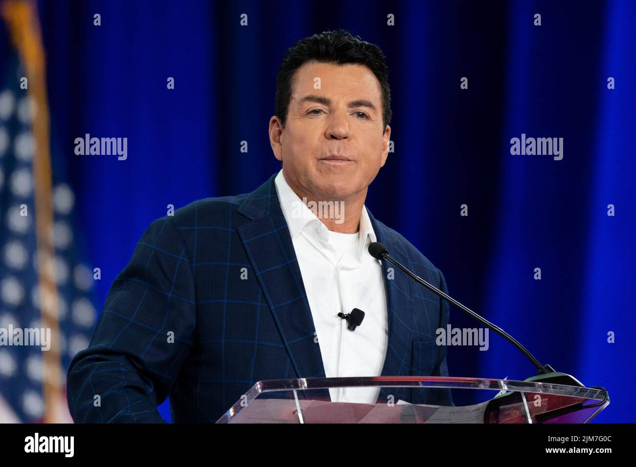 Dallas, TX - August 4, 2022: Papa John speaks during CPAC Texas 2022 conference at Hilton Anatole Stock Photo