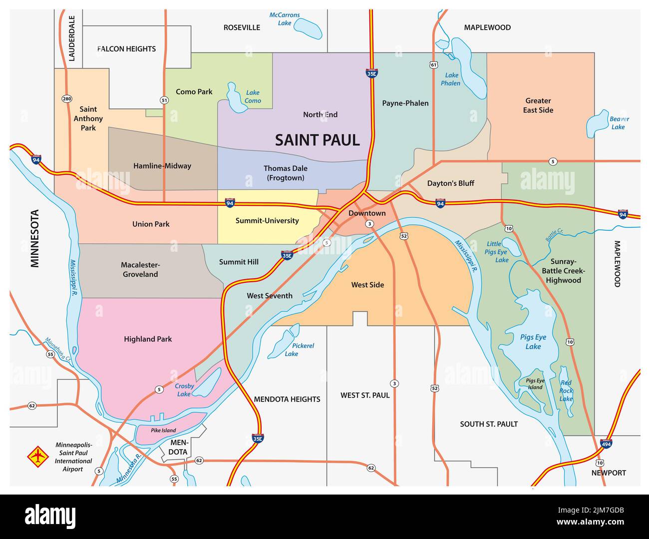 Administrative and road map of Saint Paul, Minnesota, United States Stock Photo