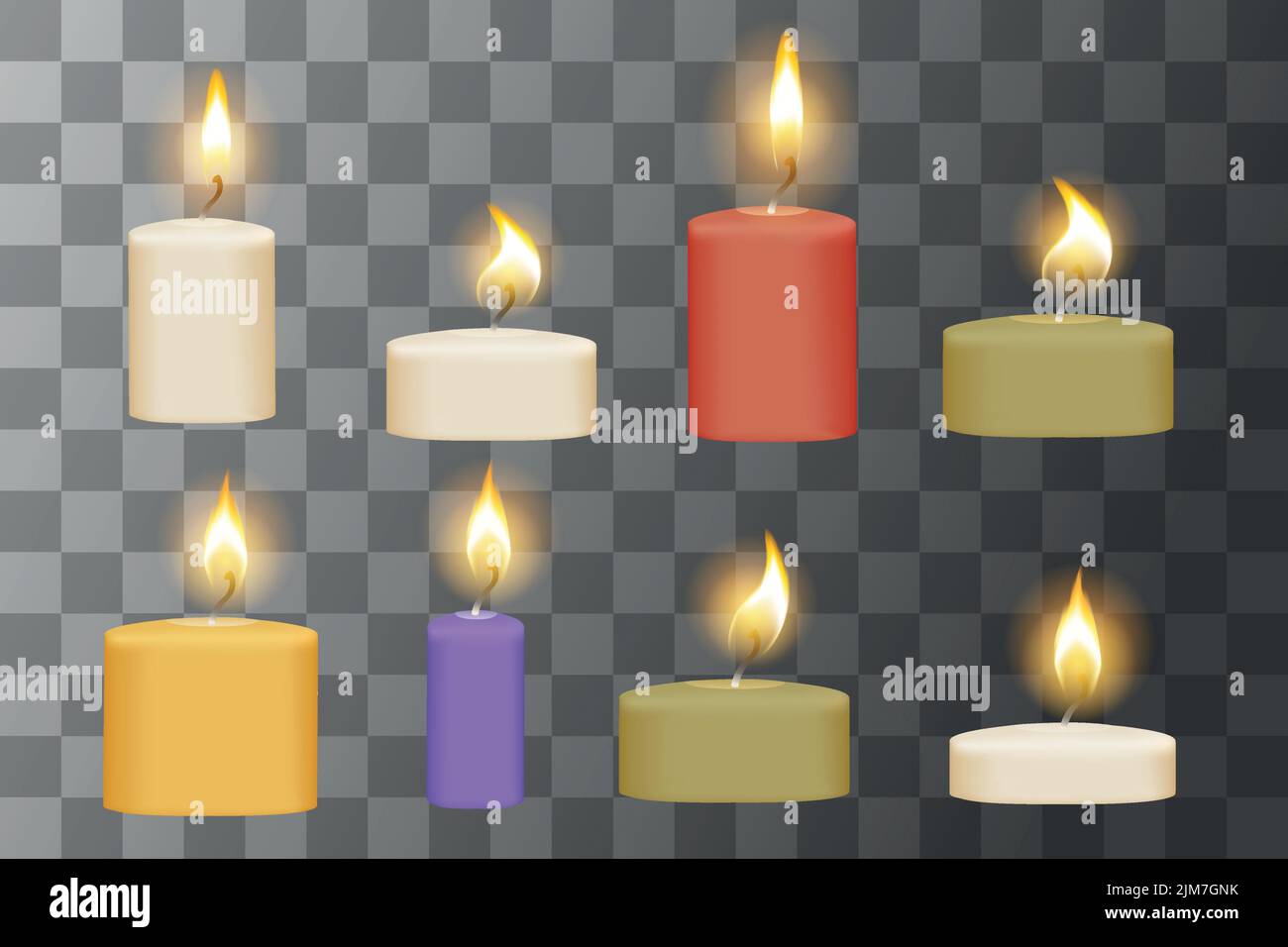 Big collection of candles with different color and sizes vector illustration isolated on