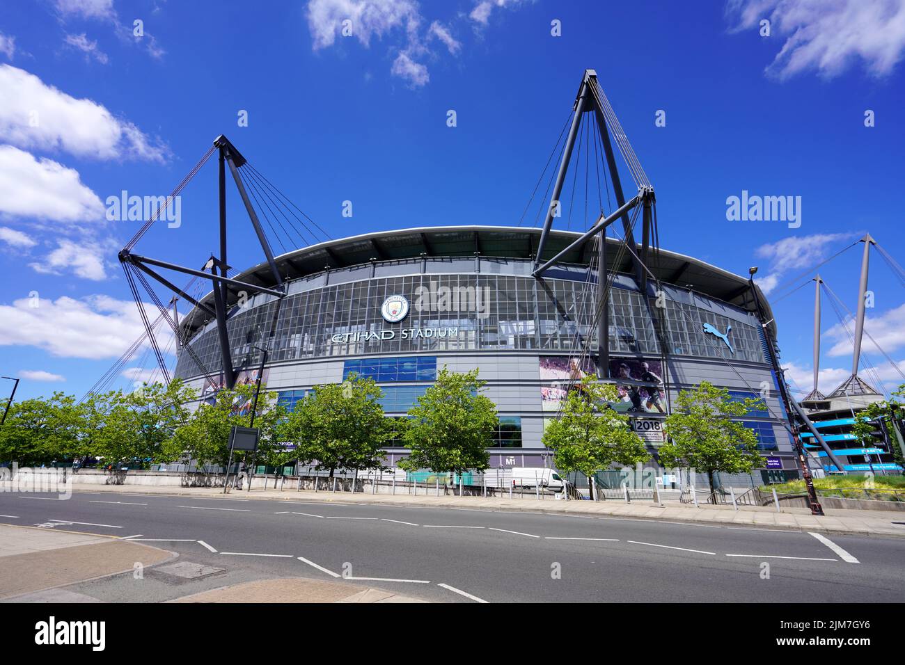 MANCHESTER, UNITED KINGDOM - JULY 13, 2022: City of Manchester Stadium also known Etihad Stadium is the home ground of Manchester City FC. Stock Photo