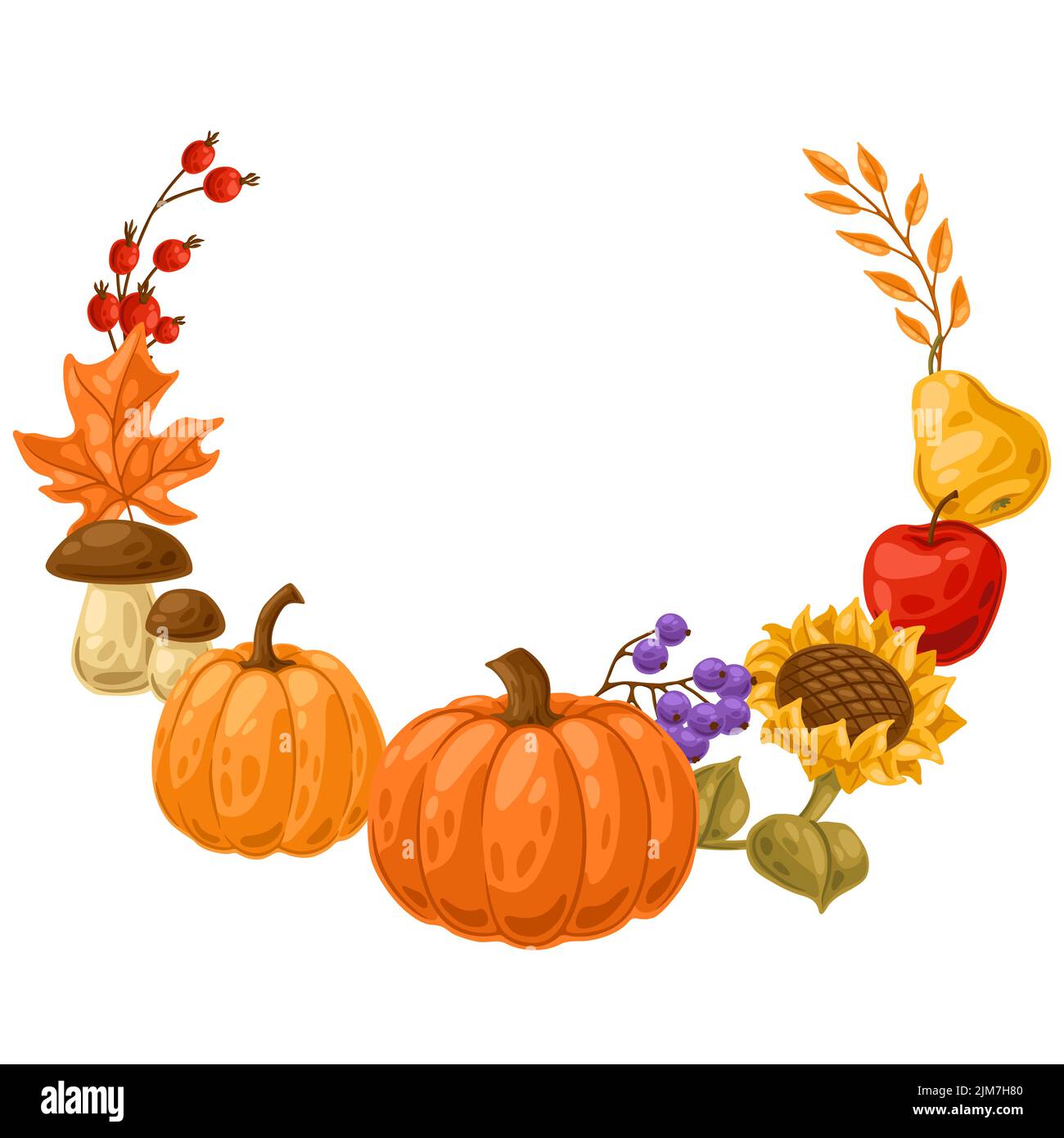 Frame with autumn plants. Harvest illustration of seasonal vegetables and leaves. Stock Vector