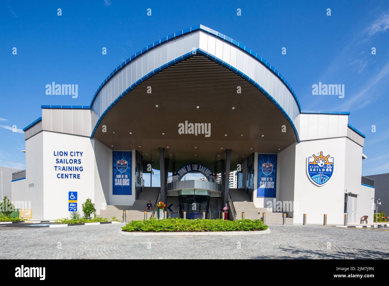 Lion City Sailors training Centre architecture in Singapore. A venue for soccer games and glooming the next generation of footballers. Stock Photo
