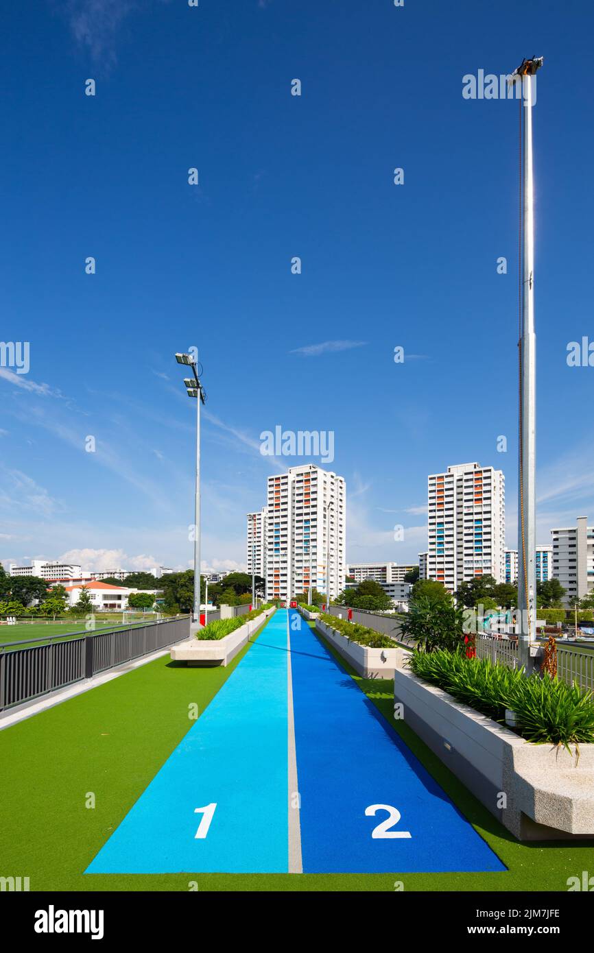 Sprinting track at Lion City Sailors training Centre in Singapore. A venue for soccer and gloom the next generation of footballers Stock Photo