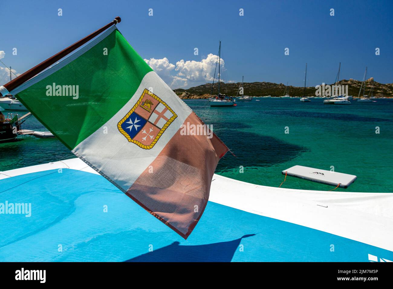 Italian flag Nautical Civil Ensign, Maddalena Archipelago Stock Photo