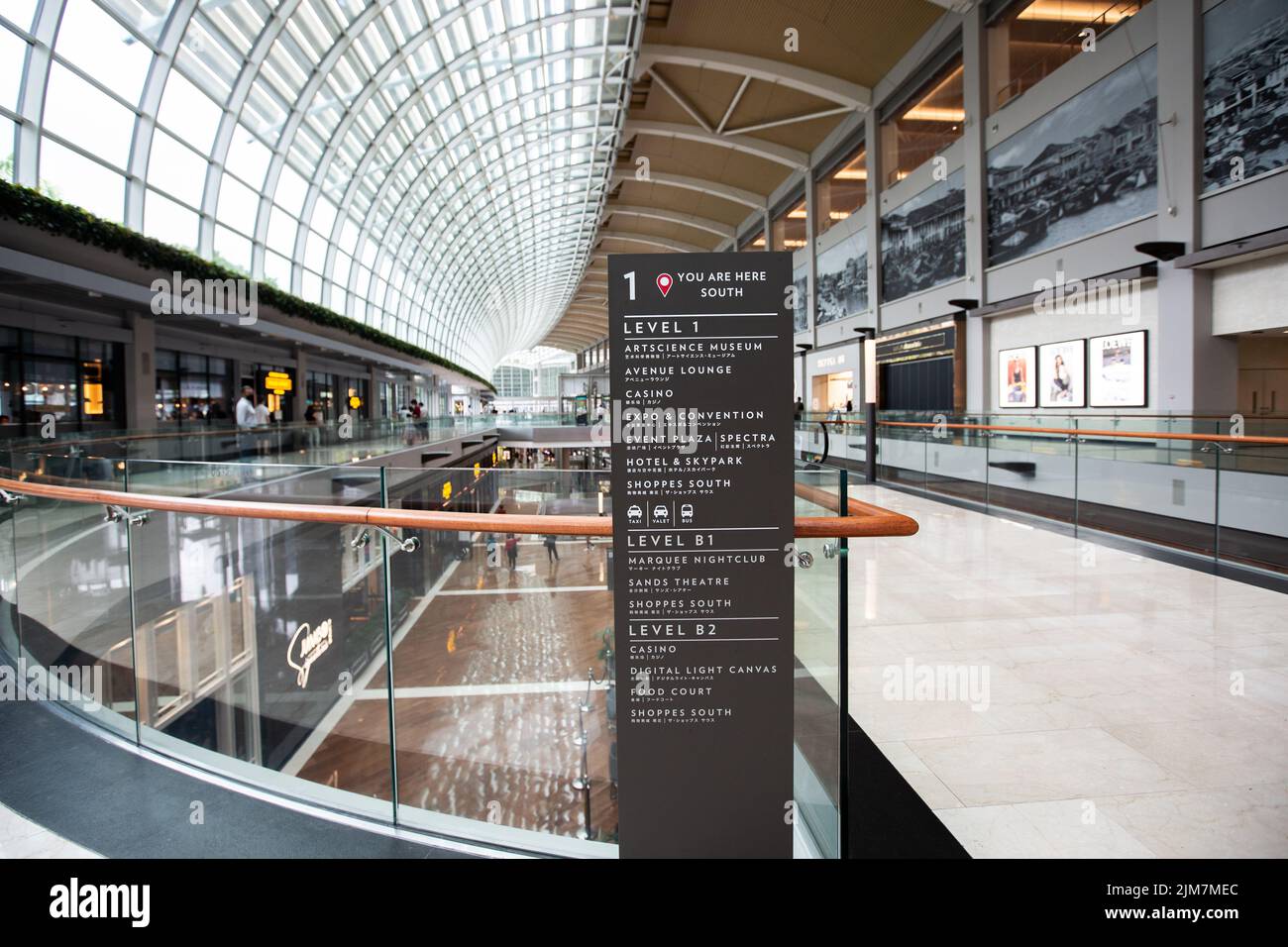 Directory at Marina Bay Sands for the visitors to navigate around this huge luxury, upper class shopping complex. Stock Photo