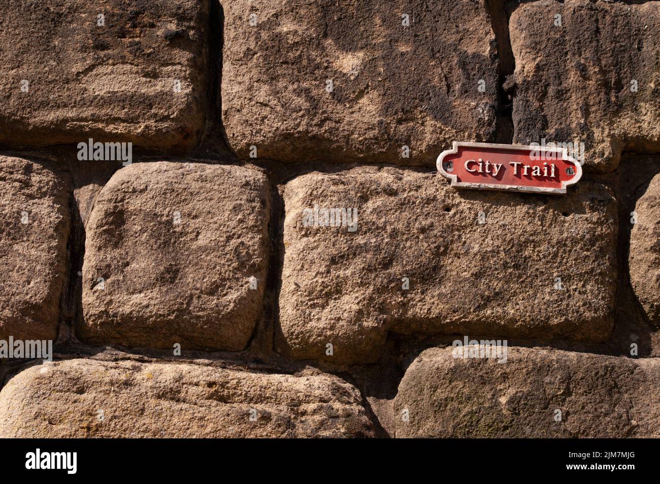 City trail sign on town walls, Newcastle-upon-Tyne Stock Photo