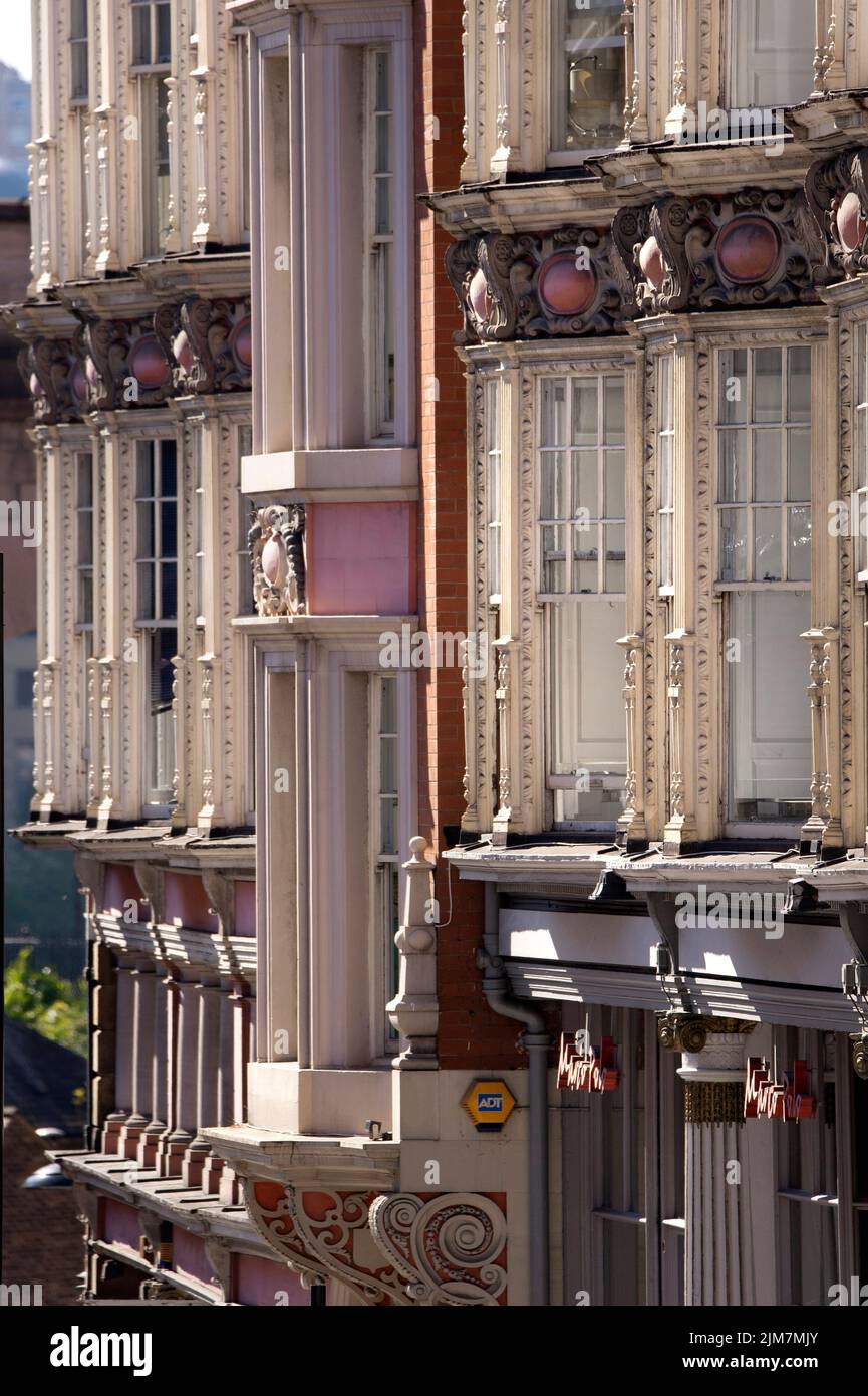 Ornate pink facade of Cathedral buildings on Dean Street, Newcastle-upon-Tyne Stock Photo