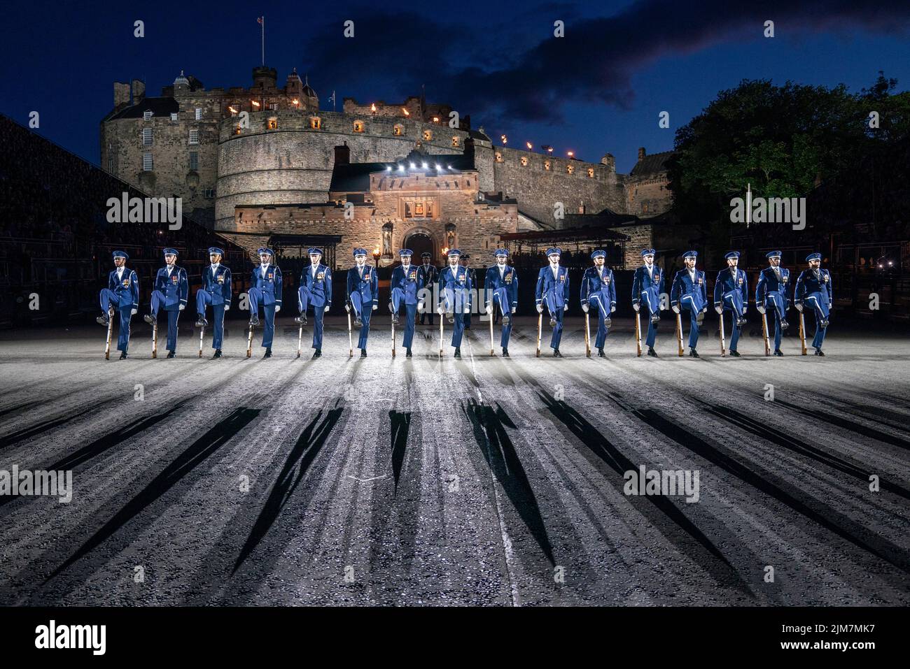 Members of the US Air Force Honor Guard Drill Team perform on the Esplanade of Edinburgh Castle at this year's Royal Edinburgh Military Tattoo. After a two-year hiatus the Tattoo returns with the 2022 show titled 'Voices' with over 800 performers and includes international performances from Mexico, The United States, Switzerland and New Zealand. Picture date: Thursday August 4, 2022. Stock Photo
