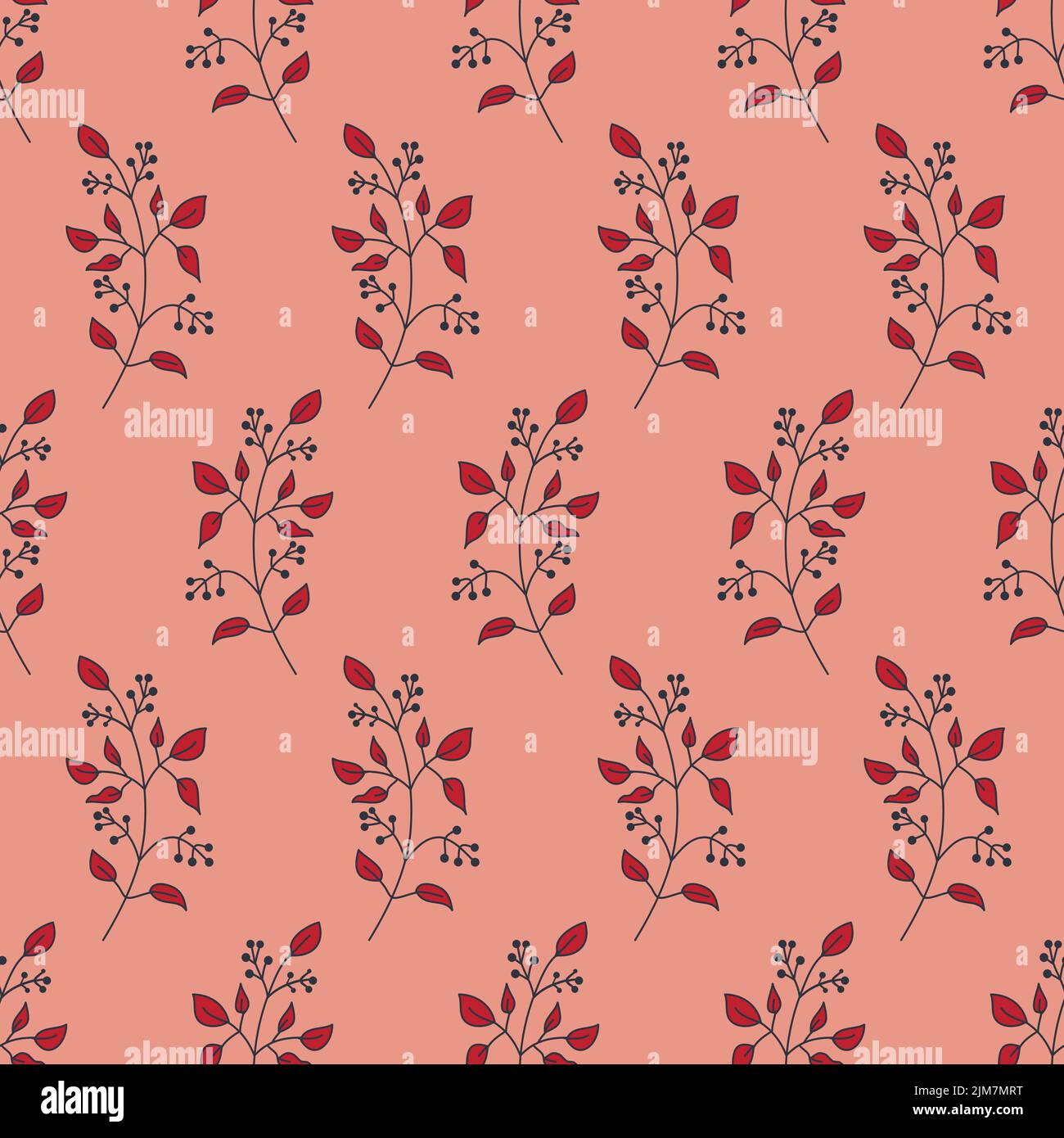 Cute tender red twig seamless pattern for textile decoration vector illustration Stock Vector