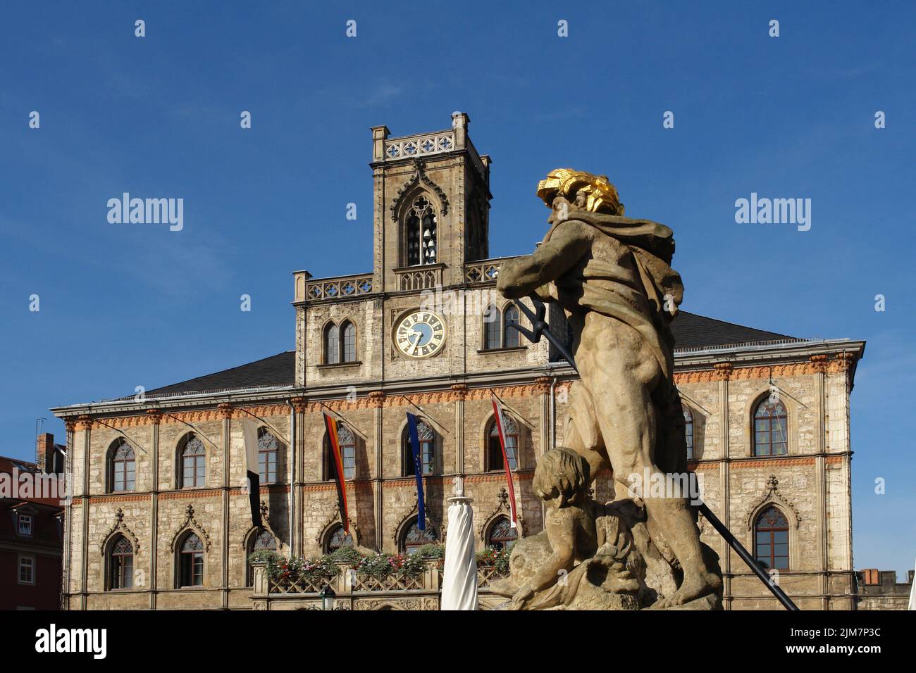 City Hall Neptune Fountain Weimar Stock Photo Alamy