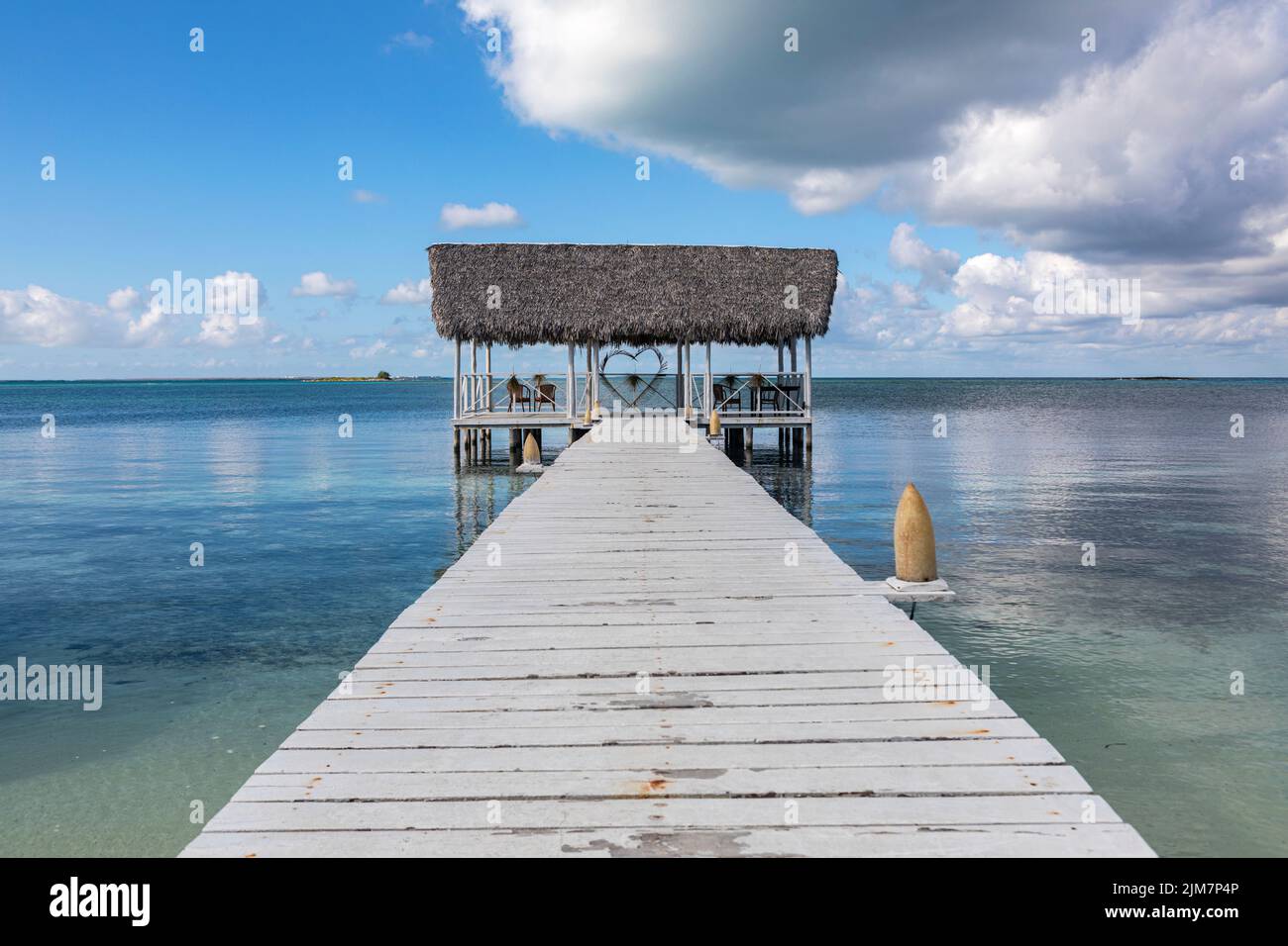 A wooden pier at a holiday resort in the Caribbean, Cuba. Stock Photo