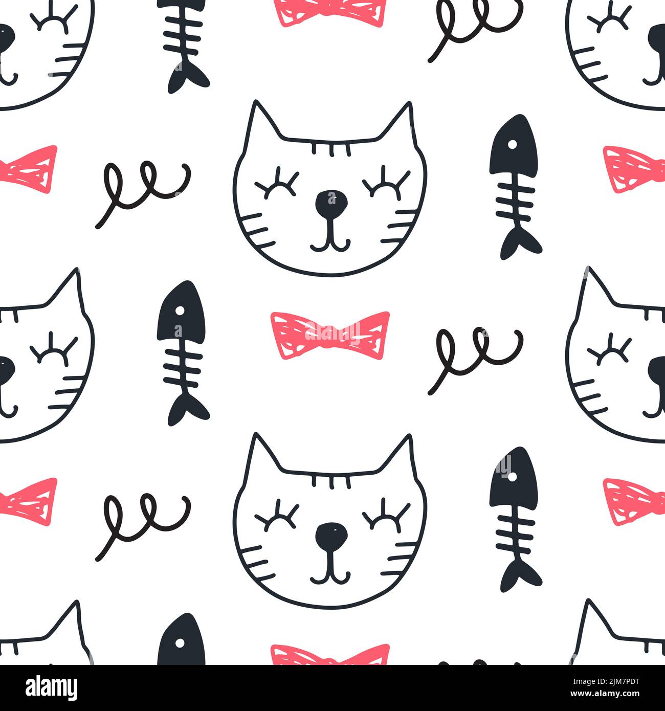 Seamless pattern with hand drawn cats Stock Vector