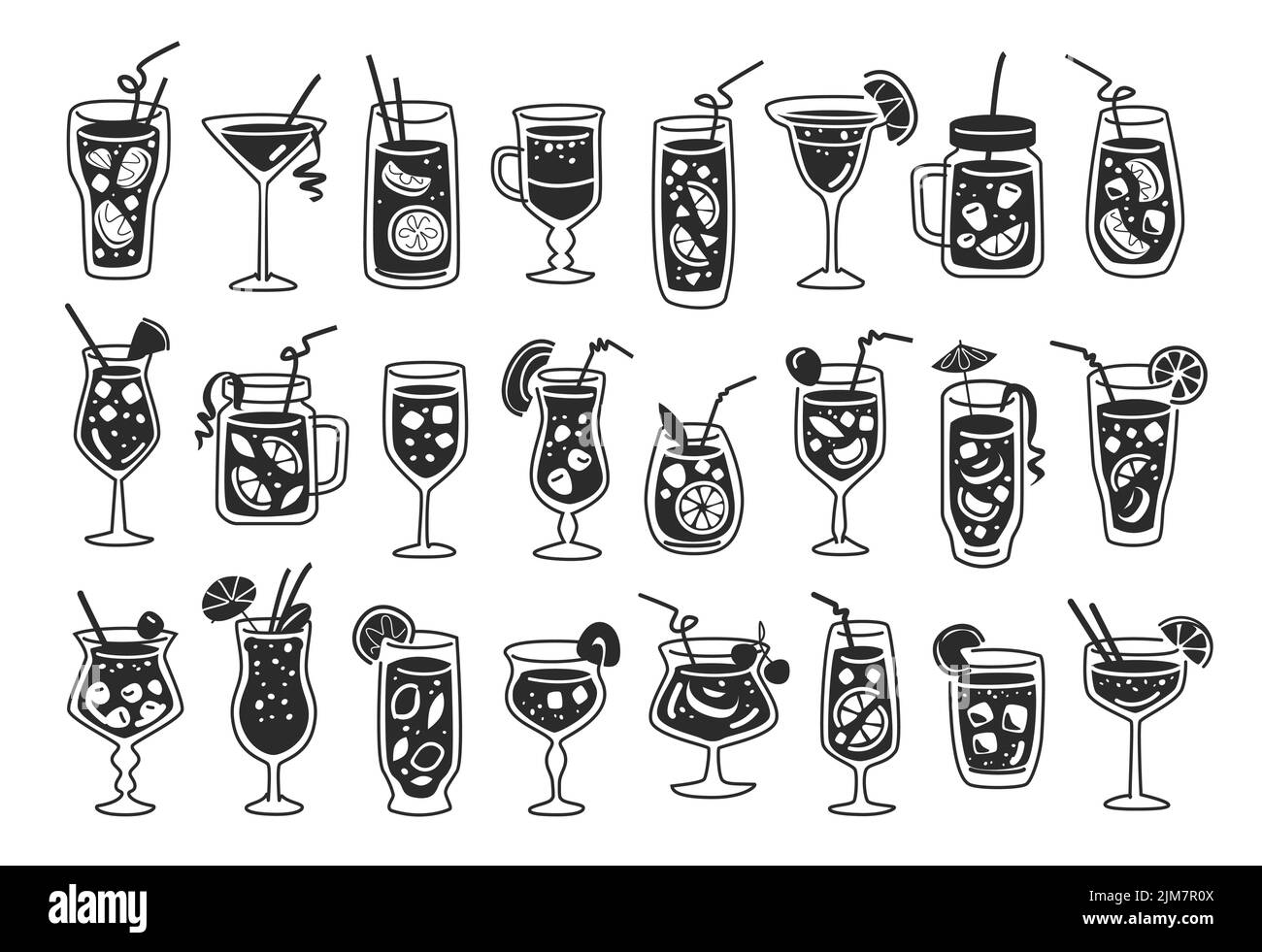 Drink and alcohol icon set vector. Cocktails with fruits and berries. Symbol collection for restaurant or bar menu Stock Vector