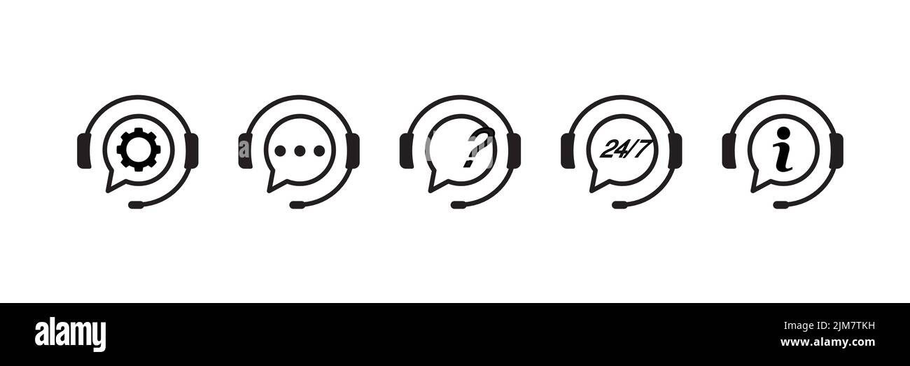 Set of support Related Vector Line Icons. Includes such Icons as operator, headset, handset, dialogue. Stock Vector