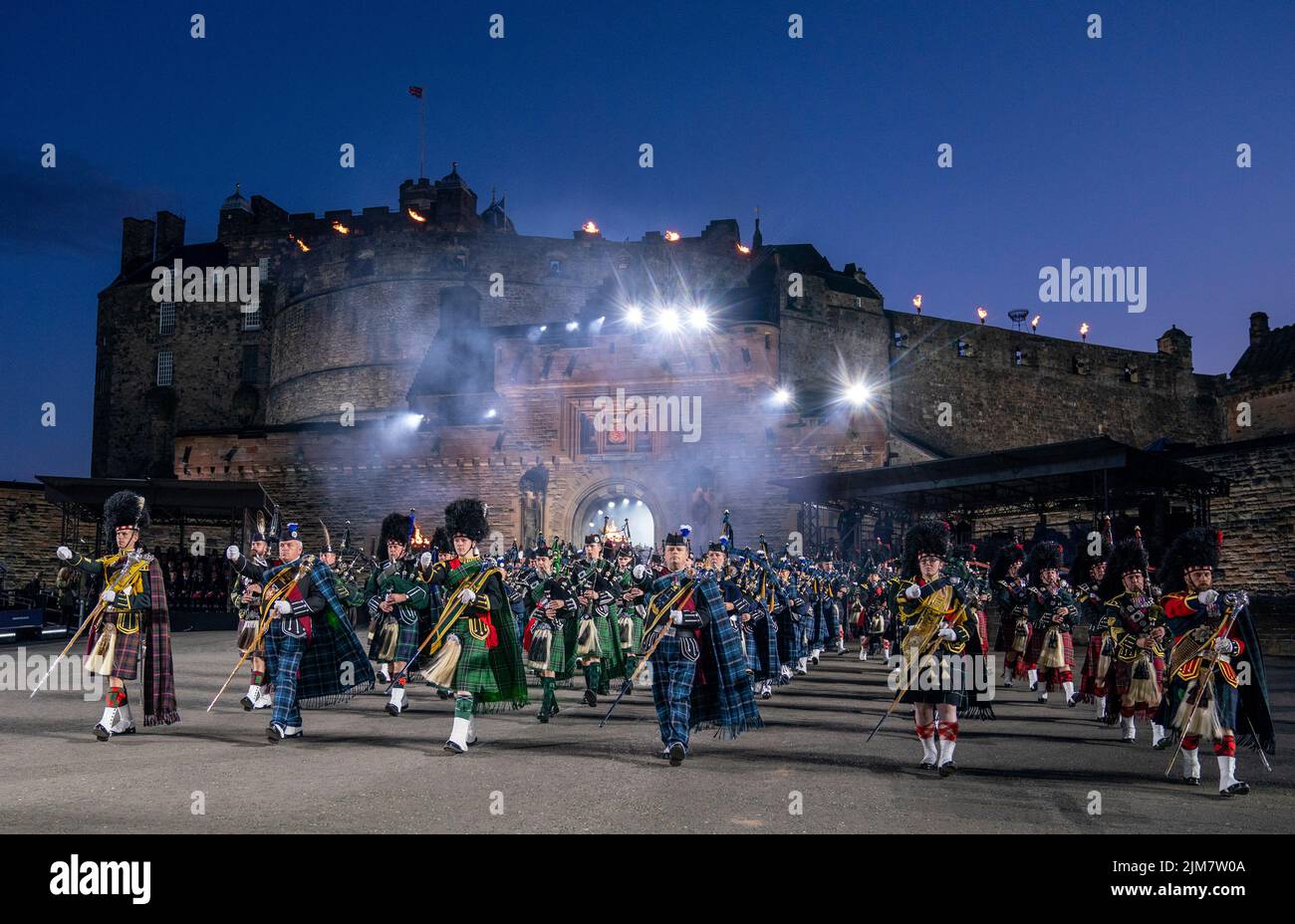 The Massed Pipes and Drums perform on the Esplanade of Edinburgh Castle