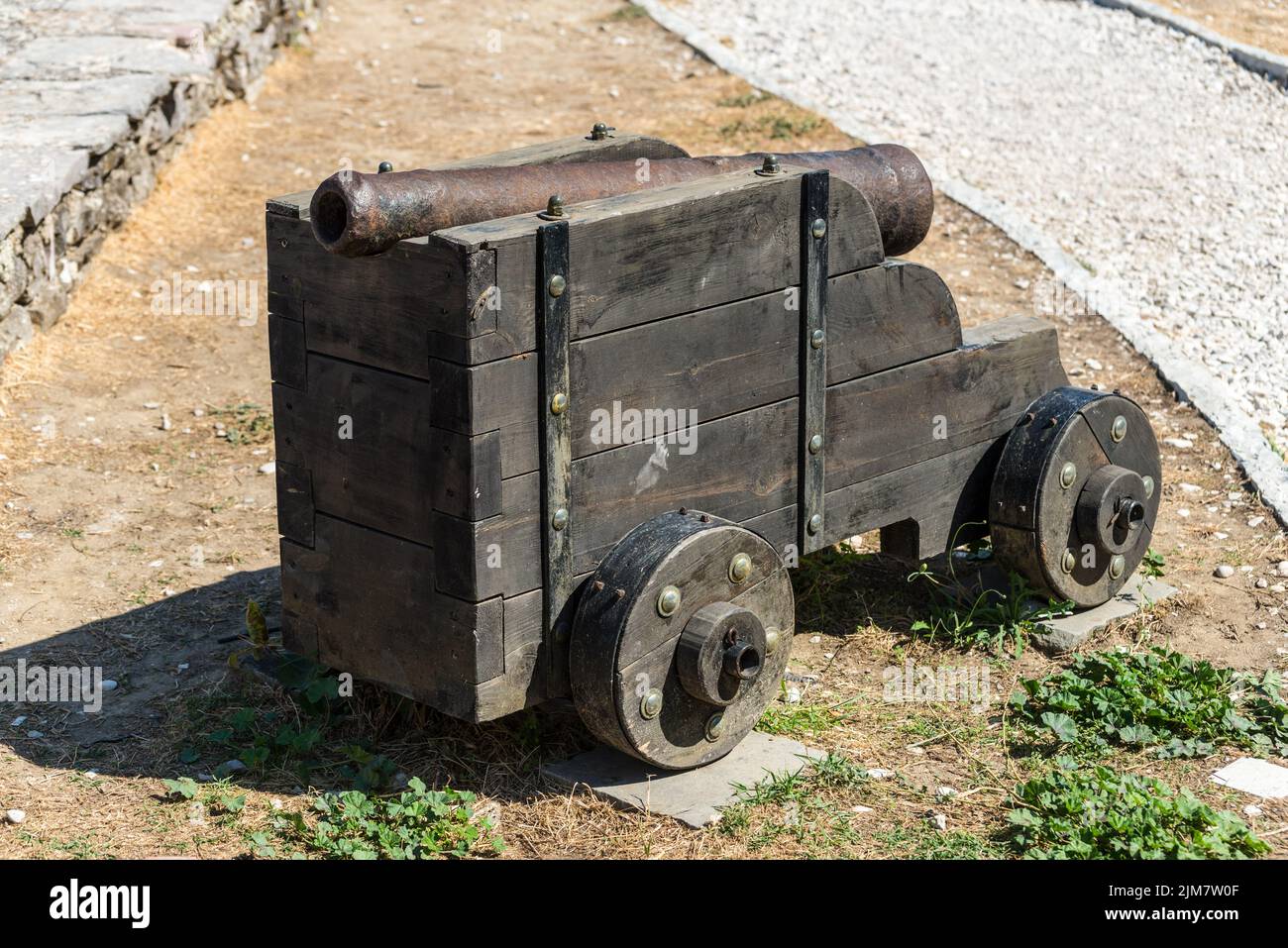 Old Cannon at Gjirokaster castle in Albania Stock Photo