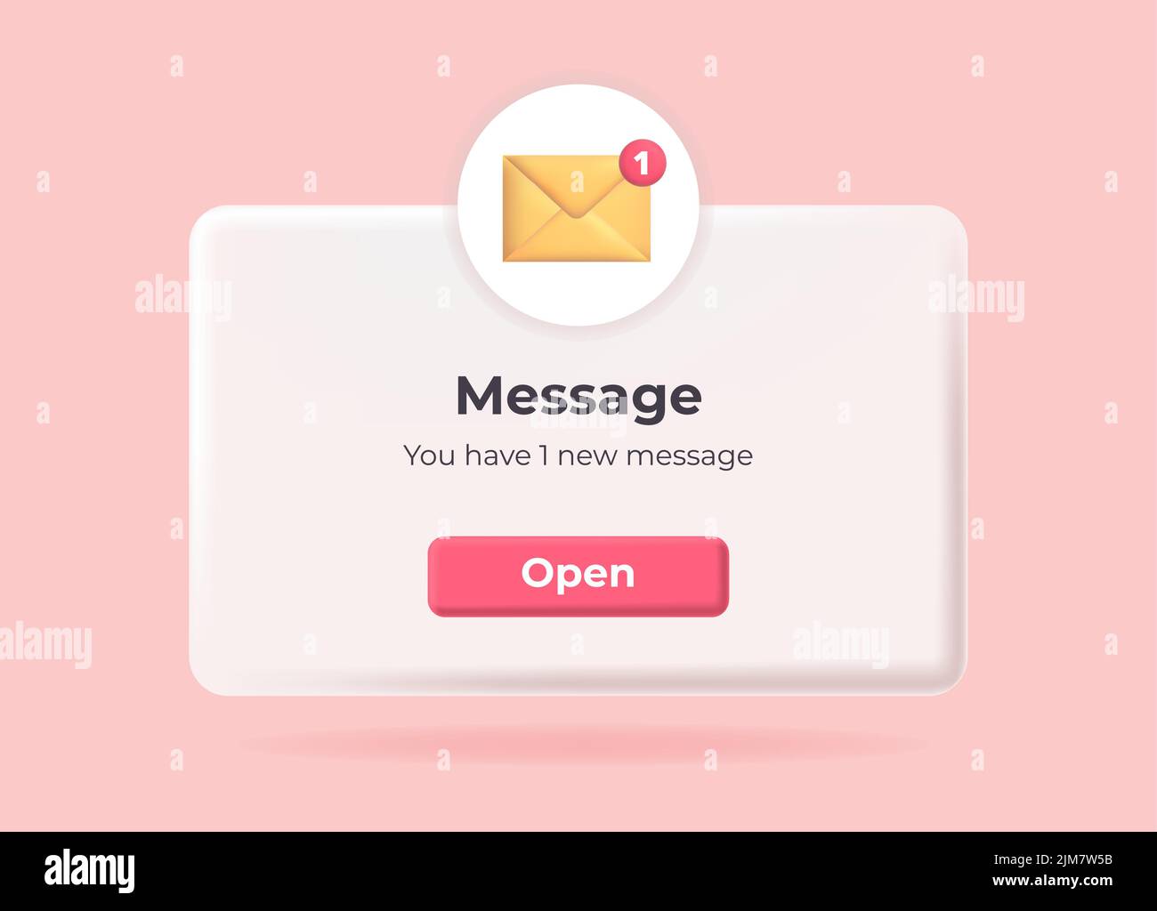 3d new message. Popup page with floating envelope. Social media