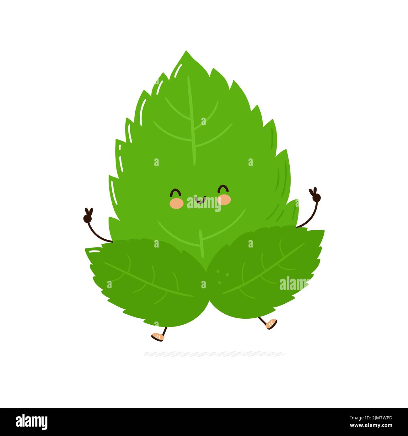Cute funny mint leaf character. Vector hand drawn cartoon kawaii