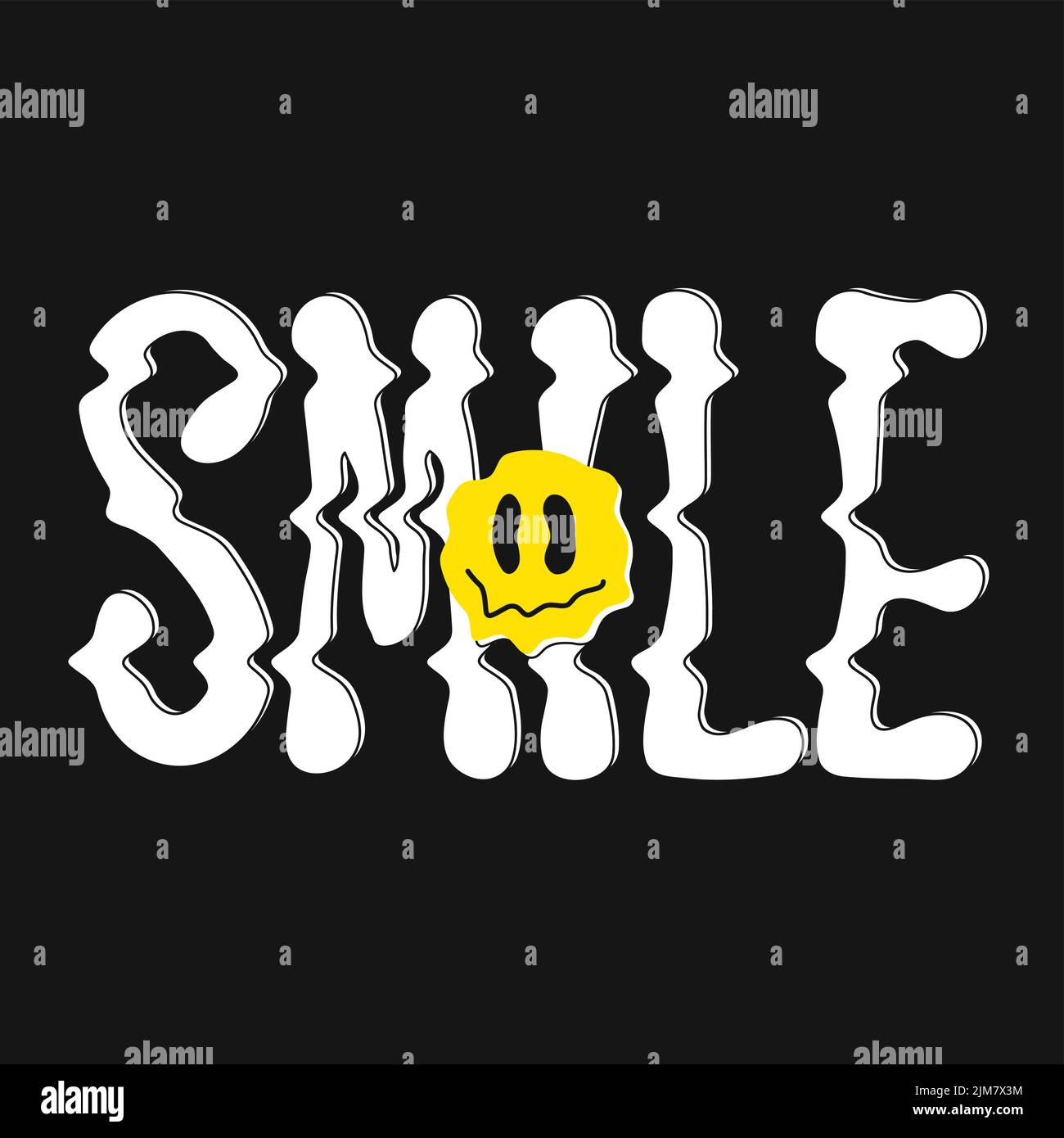 Smile quote,melt emoji face print for tshirt.Vector hand drawn cartoon
