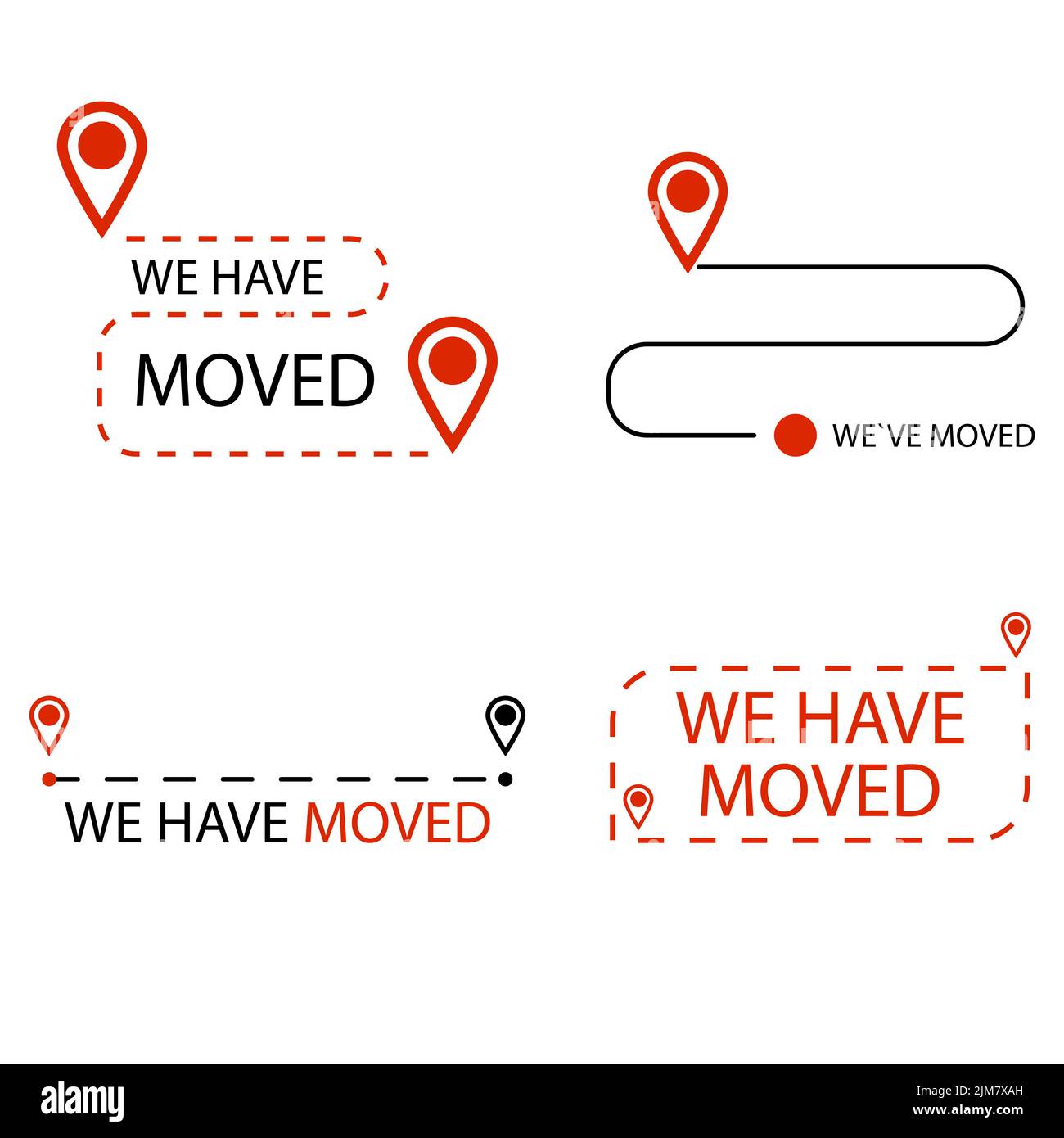 We have moved labels, shipping company logo. Vector transfer company and relocation place