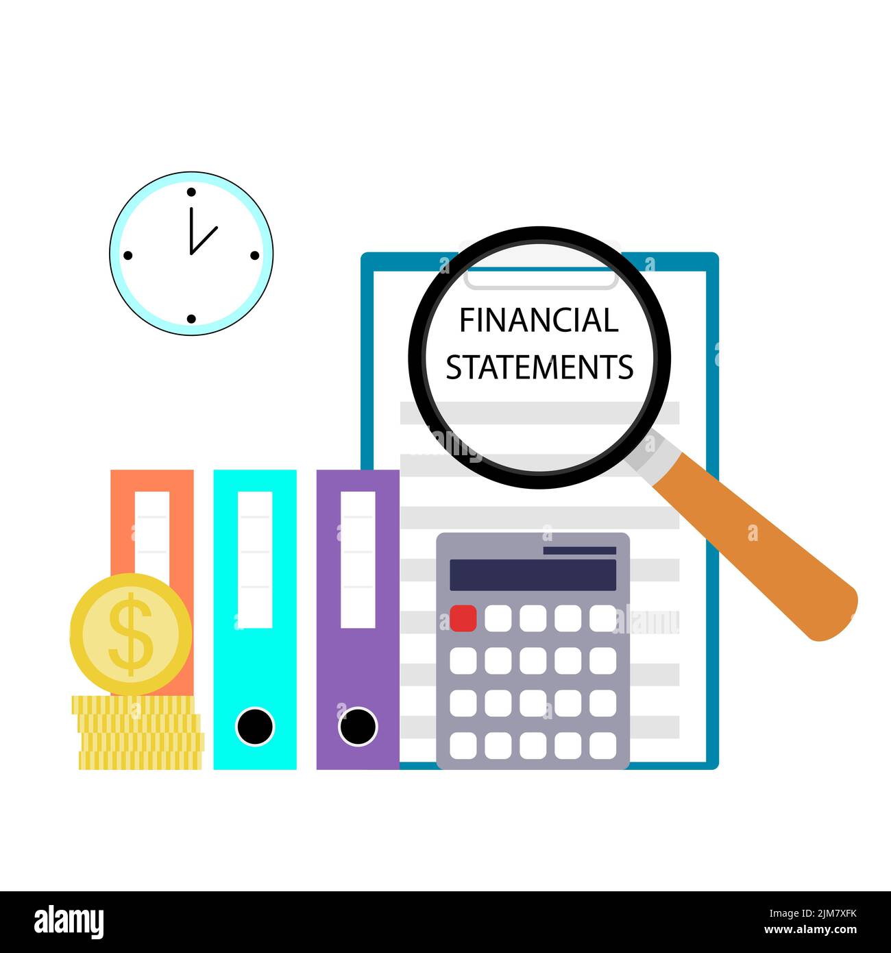 Financial statement annual, calculation and report analysis. Vector