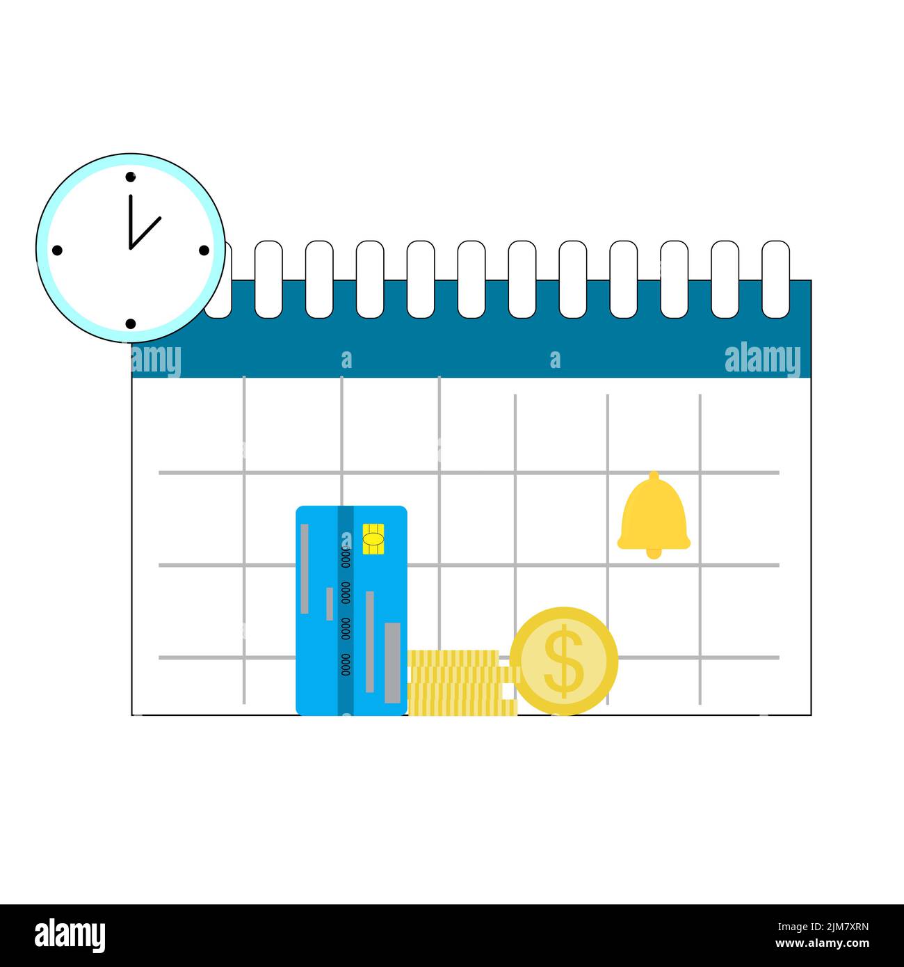 Schedule of payment, notification and reminder about pay. Vector illustration. Money time calendar, credit cash day, salary invest, caution message, t Stock Photo